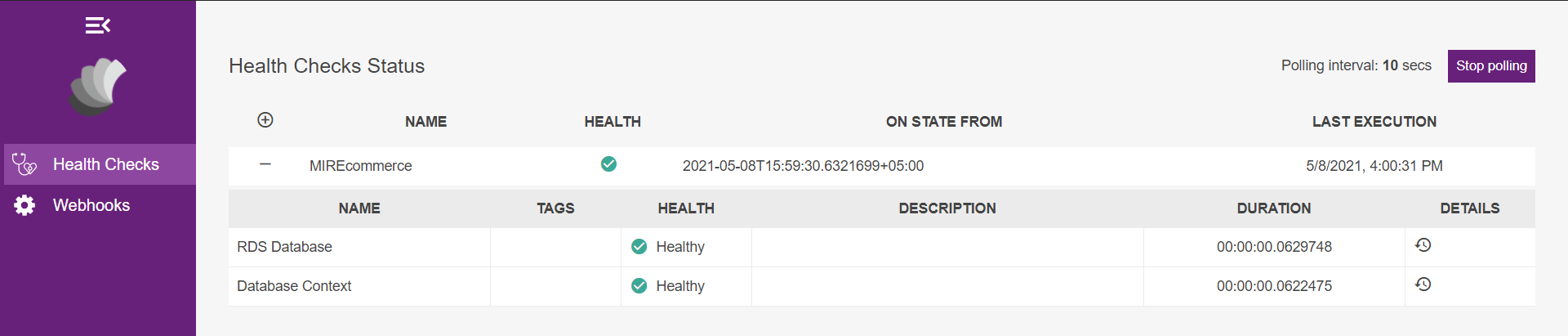 Implement Health Check Middleware on Asp.NET Core 3.1 Web App